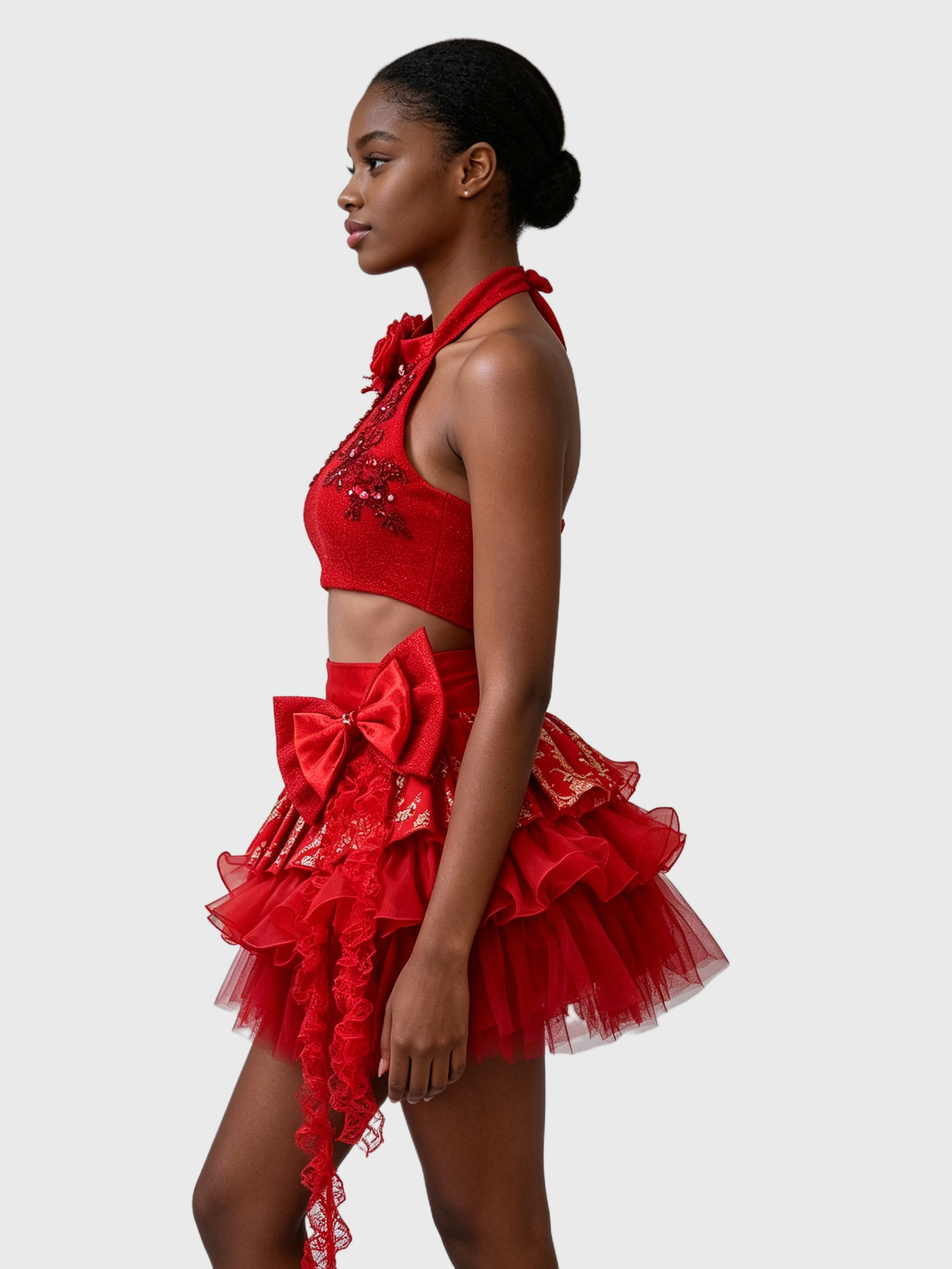 Vermilion Bloom — Red Ruffle Set