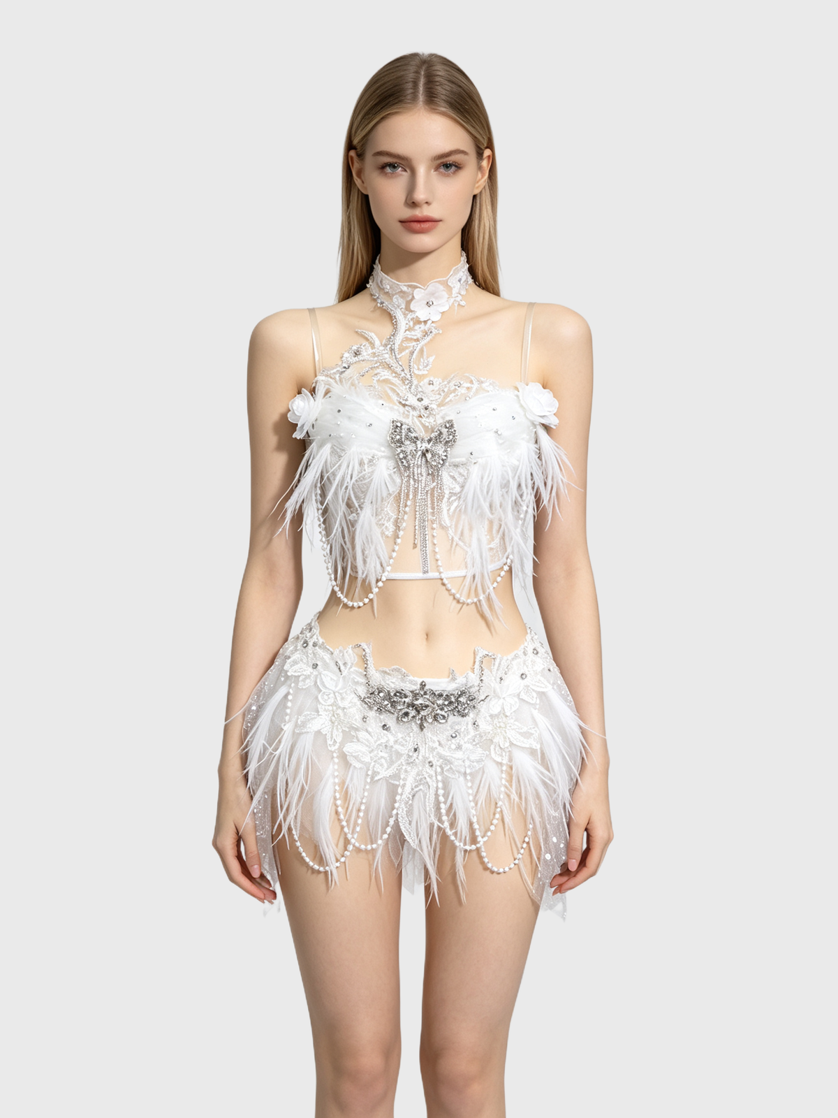 Moonlit Plume — White Feather Rave Set