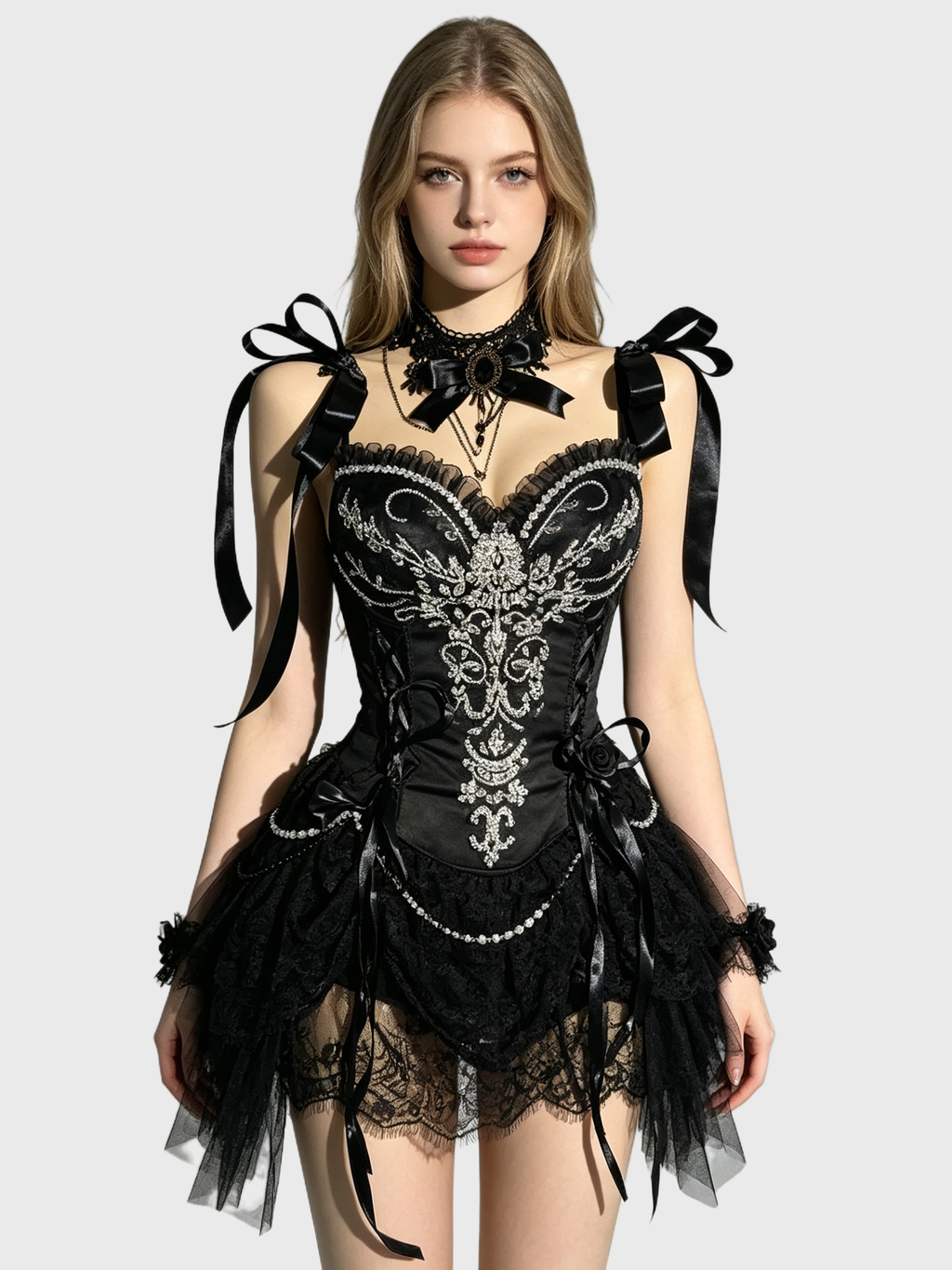 Midnight Rose — Black Satin Corset Gothic Dress