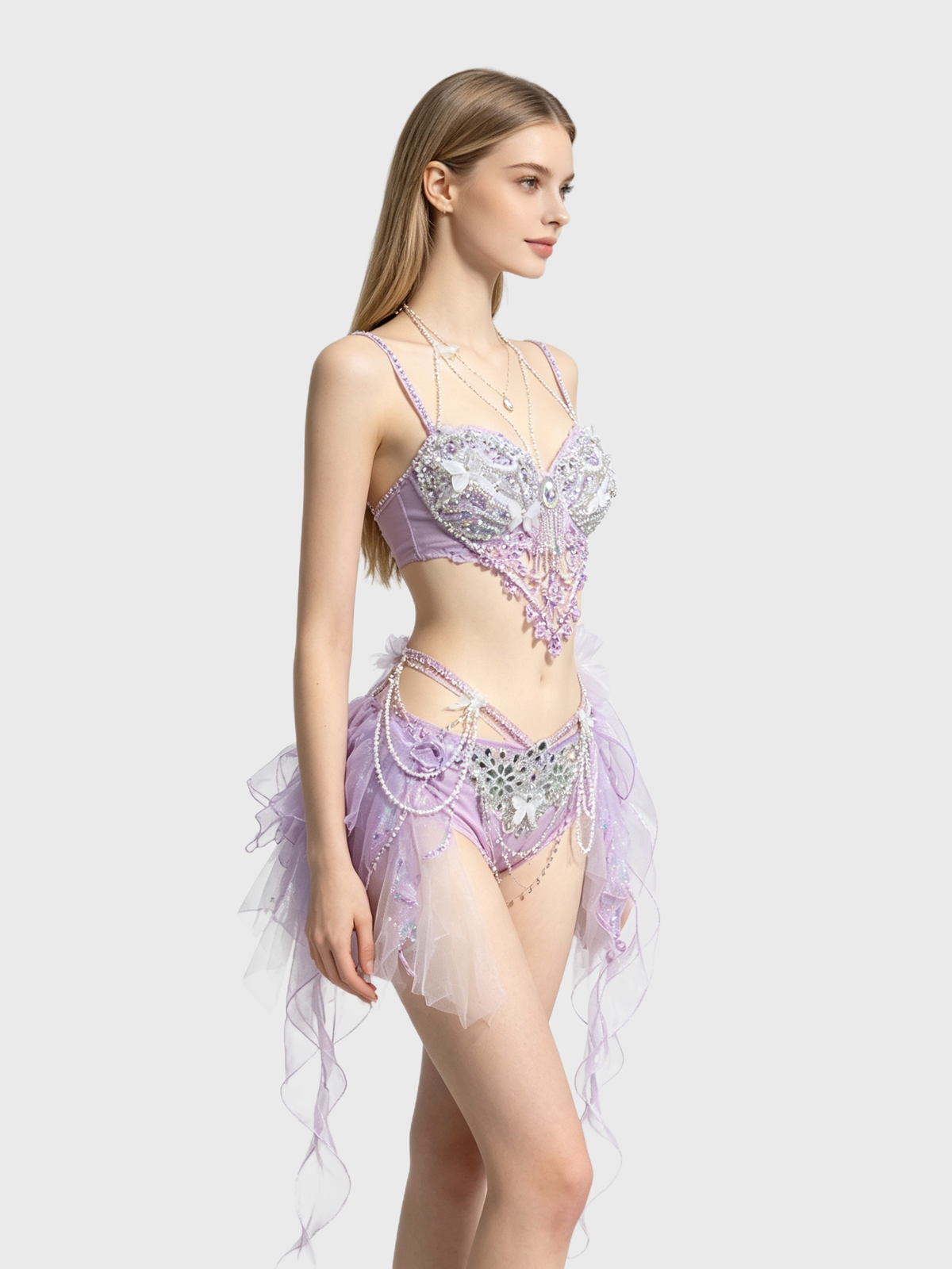Lilac Butterfly — Purple Beaded Two-Piece Set