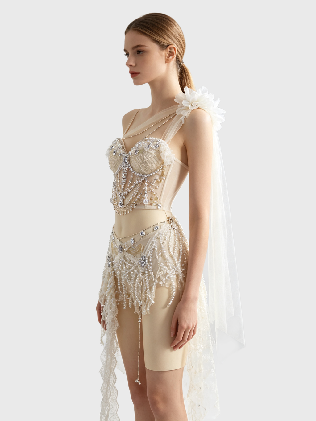 Champagne Pearl — One-Shoulder Fairy Bustier Set