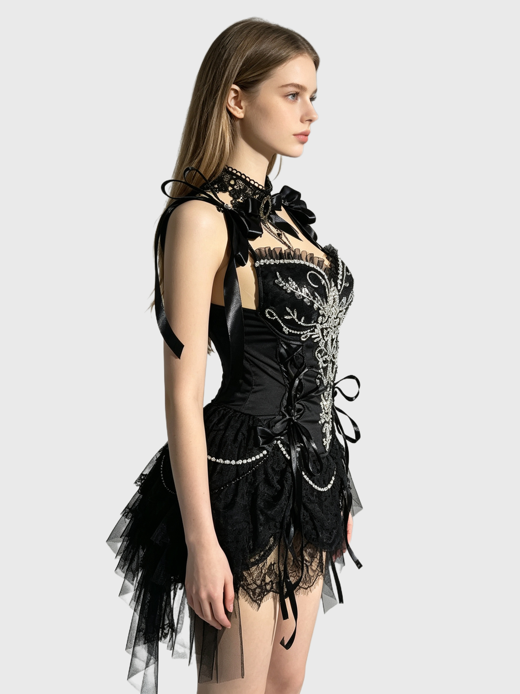 Crimson Noir — Black-Red Gothic Corset Dress