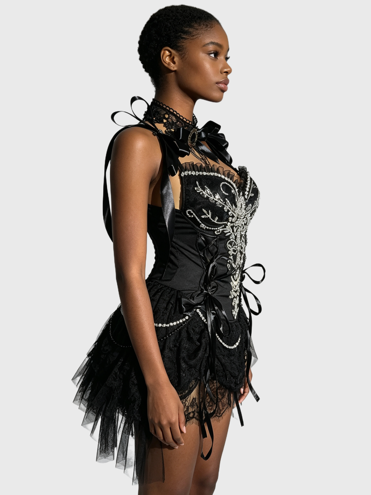 Midnight Rose — Black Satin Corset Gothic Dress