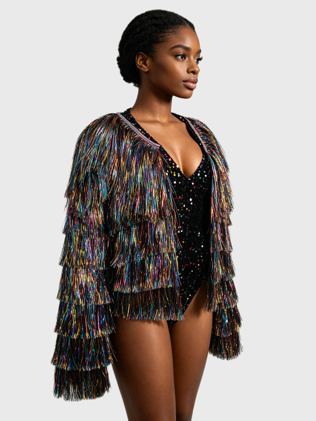 Prism Wave — Rainbow Fringe Jacket + Sequin Bodysuit