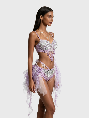 Lilac Butterfly — Purple Beaded Two-Piece Set